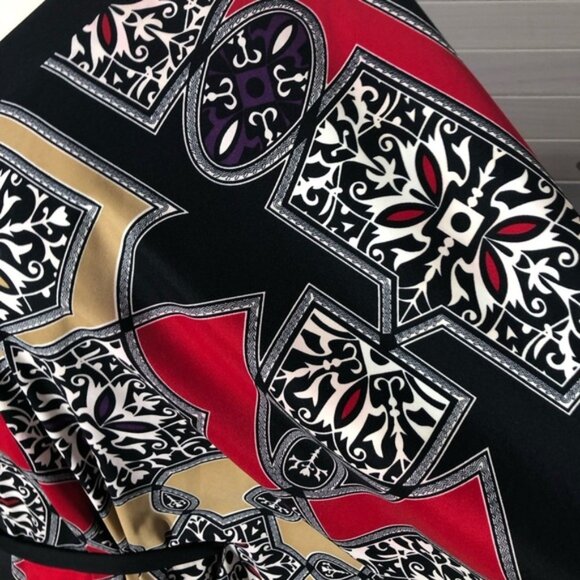 Nicole Miller boho oversized kimono style red black tan floral tunic blouse XL - Picture 11 of 13